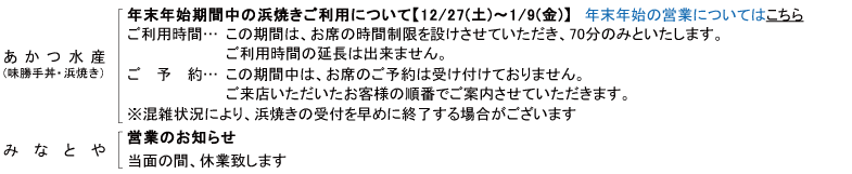 各店よりお知らせ